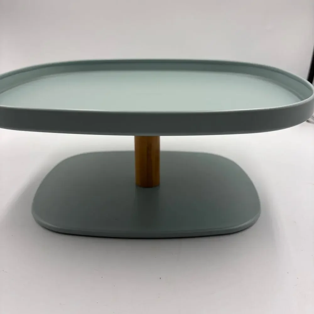IKEA Krustistel Serving Display Stand Sage Green Metal Bamboo Pedestal